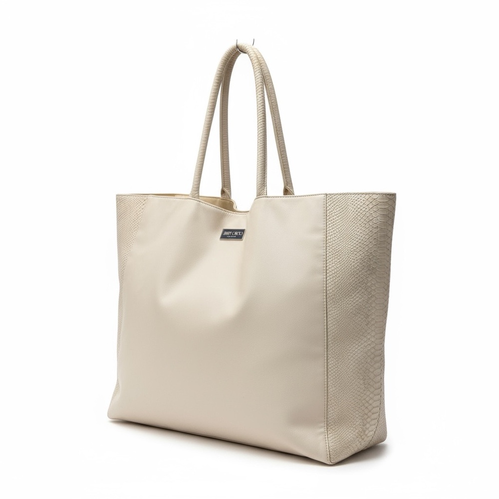 👜 Jimmy Choo Parfums Luxe White Tote Bag ✨ Snakeskin Trim Chic Carryall